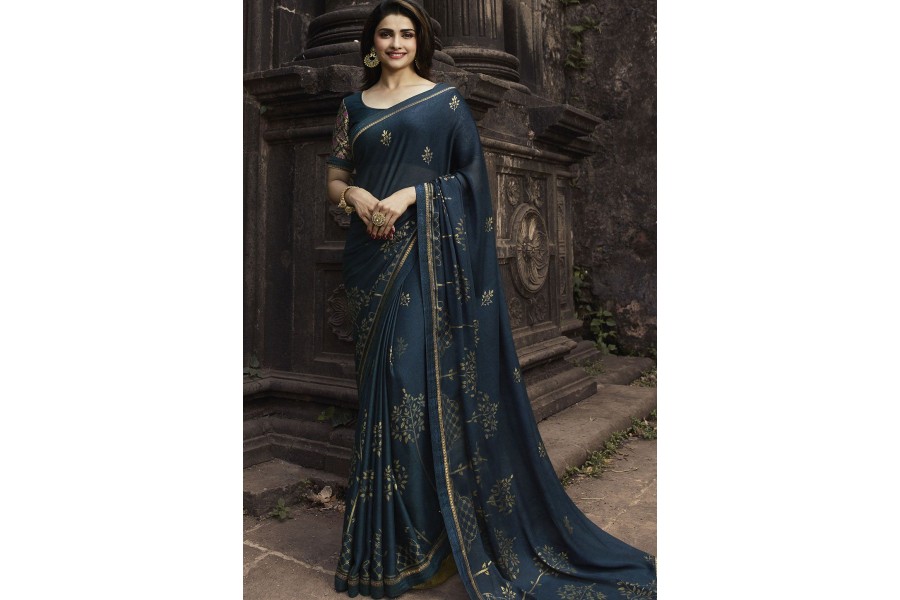 Prachi Desai Navy Blue Silk Georgette Embroidered Sharara Suit main image 0