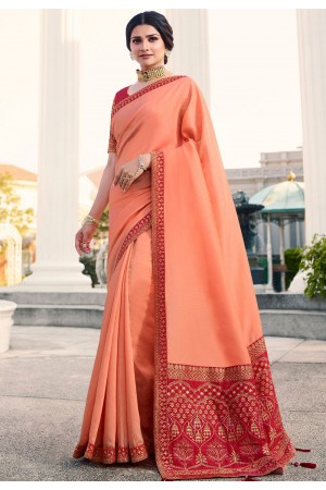 prachi desai peach milano silk saree with blouse 20766