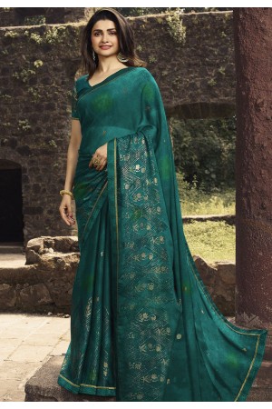 prachi desai turquoise silk georgette printed saree 20312