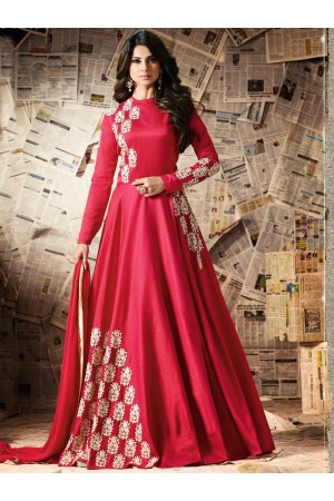 Red color pure silk party wear anarkali kameez