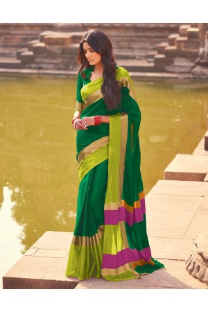 Aangi Emerald Green Festive Wear Cotton Saree