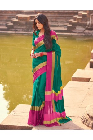 Aangi Ivy Green Festive Wear Cotton Saree