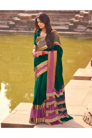 Aangi Plus Dark Green Cotton Wear Sarees