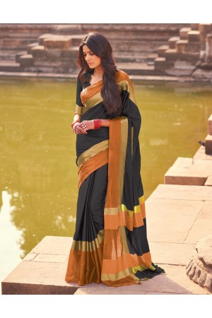 Aangi Twilight Black Festive Wear Cotton Saree