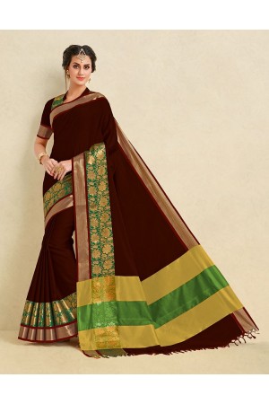 Arianna Coffee Brown Cotton Designer Saree