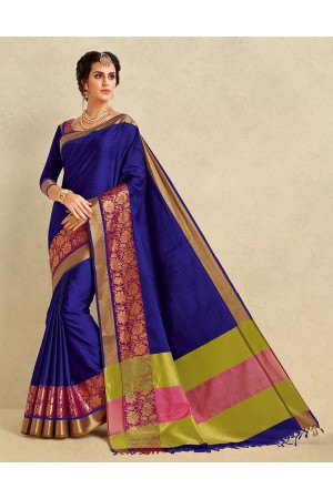 Arianna Sapphire Blue Cotton Designer Saree