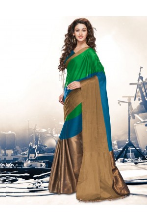 Aryaa Peacock Green Party Wear Cotton Saree