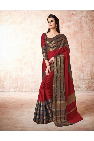 Caris fire red Cotton Sarees