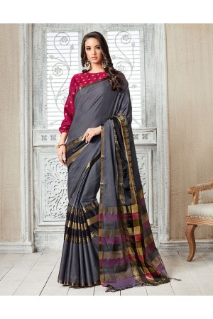 Kasmira Prime Ash Grey Festive wear Cotton Saree