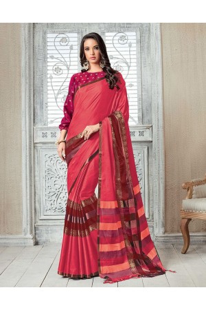 Kasmira Prime Crimson Red Festive wear Cotton Saree