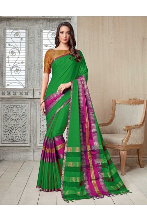 Kasmira Prime Lush Green Festive wear Cotton Saree