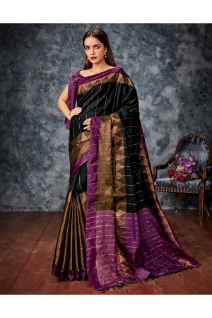 Kusha Black Cotton Saree