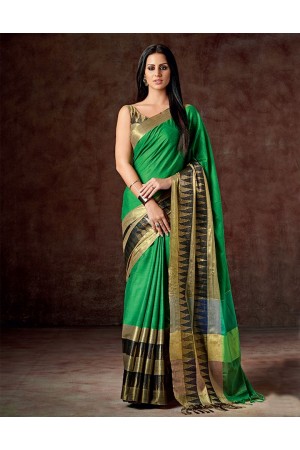 Masarat Shimmering Green Cotton Saree