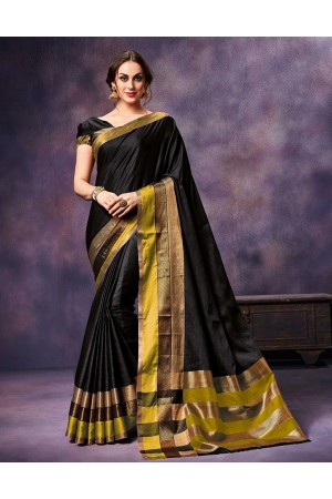 Mysha Fiesty Black Festive Wear Cotton Saree