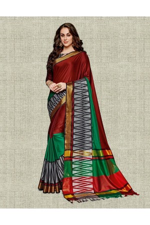 Noor Currant Red Festive wear Cotton Saree