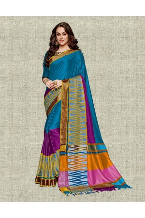 Noor Peacock Blue Festive wear Cotton Saree