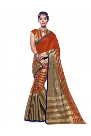 Ora Tangy Orange Designer Wear Cotton Saree