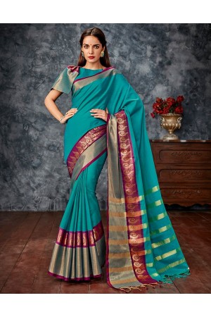 Sonia Blue Cotton Saree