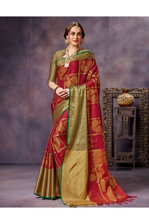 Swarna Flaming Red Cotton Saree