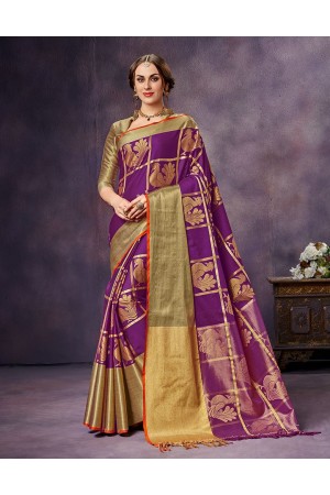 Swarna Wine Magenta Cotton Saree