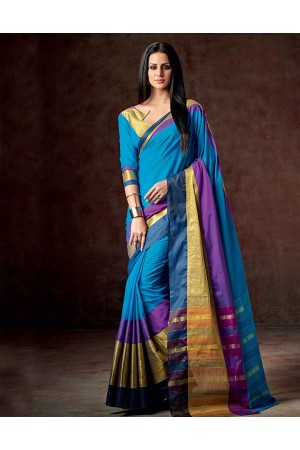 Vena Ablaze Blue Cotton Saree