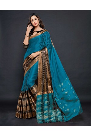 Zehra Prime  Peacock Blue Festive wear Cotton Saree