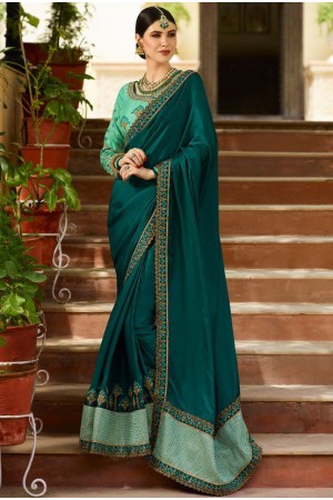 Green Color Barfi silk saree Indian wedding saree double blouse