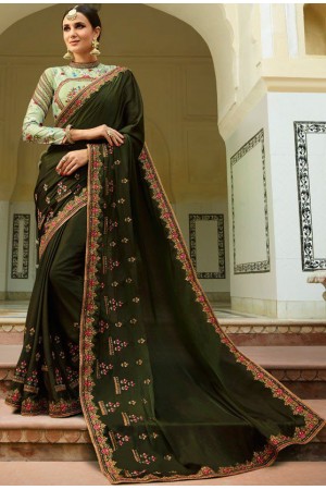 Mehandi Barfi silk saree Indian wedding saree double blouse