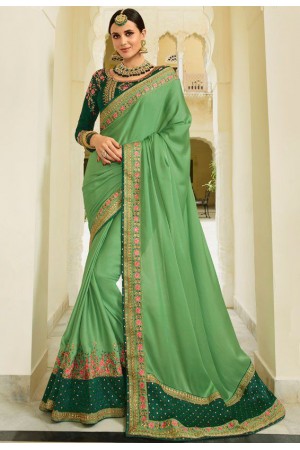 Green Color Barfi silk saree Indian wedding saree double blouse