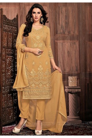 beige georgette straight trouser suit 32006