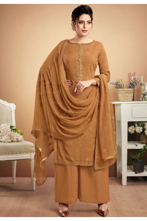 beige muslin straight palazzo style suit 919