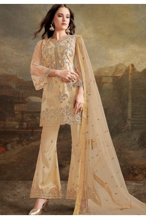 beige net silk embroidered pakistani trouser suit 30027