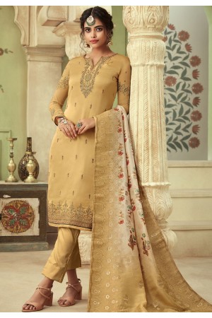 beige satin georgette straight trouser suit 10707