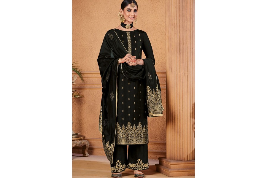Black Dola Silk Palazzo Salwar Suit
