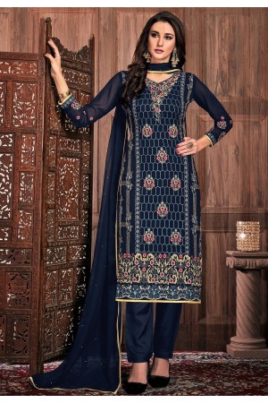 blue georgette straight trouser suit 32003