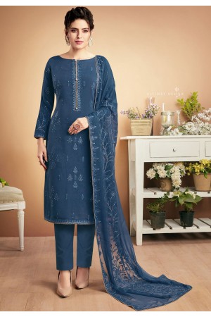 blue muslin straight palazzo style suit 920