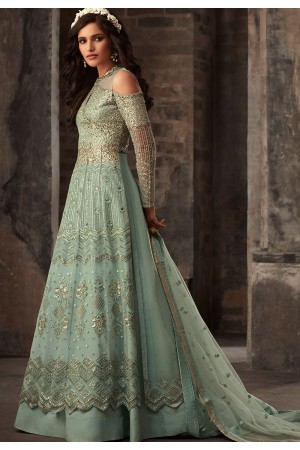 blue net embroidered designer anarkali suit 33007