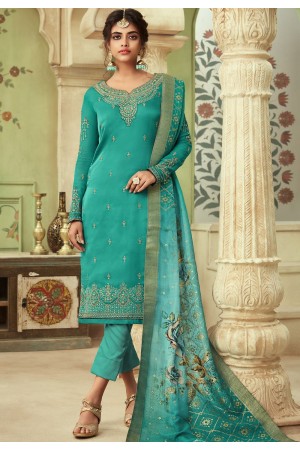 blue satin georgette straight trouser suit 10706