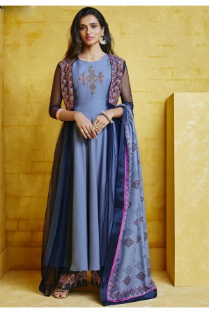 blue shade muslin long palazzo style suit 756