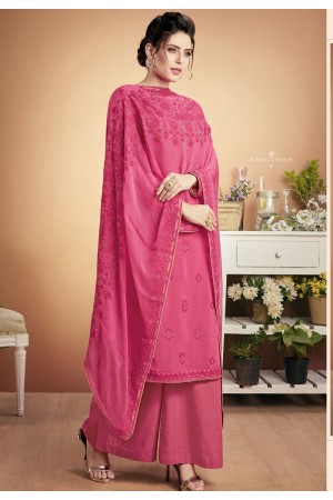 bright pink muslin straight palazzo style suit 922