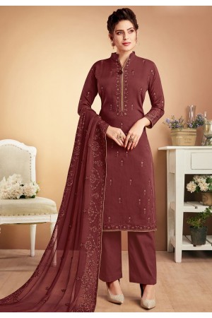 brown shade muslin straight palazzo style suit 924