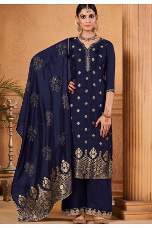 dark blue dola jacquard palazzo style suit 8501