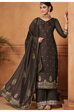 dark brown dola jacquard palazzo style suit 8502