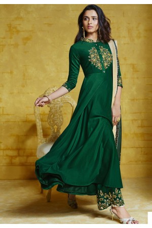 dark green muslin long palazzo style suit 757