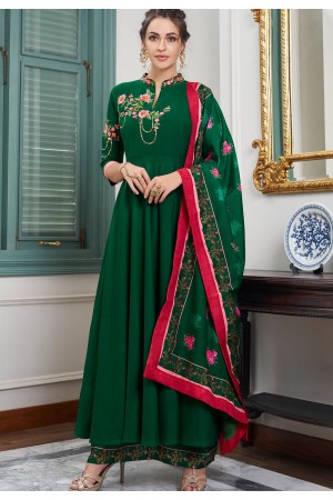 dark green muslin long palazzo suit 784