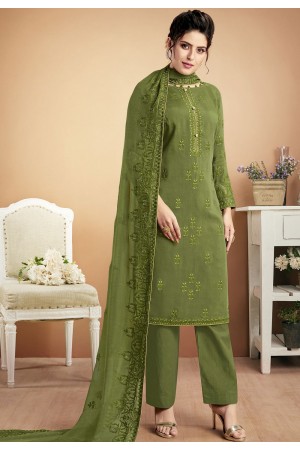 green muslin straight palazzo style suit 918
