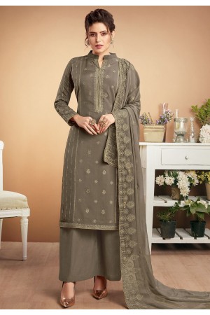 grey muslin straight palazzo style suit 917