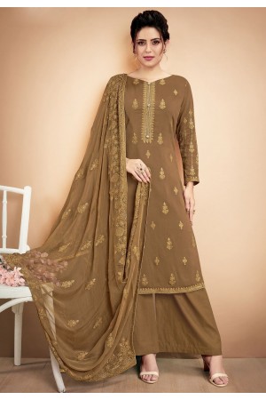 light brown muslin straight palazzo style suit 921