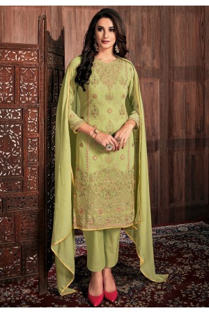 light green georgette straight trouser suit 32004