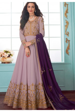 light mauve georgette floor length anarkali suit 7077